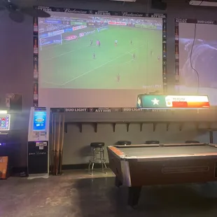 Pool tables and projector screen.