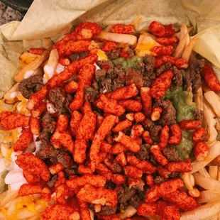 carne asada fries with hot cheetos