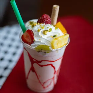 strawberries, strawberries, and whipped cream