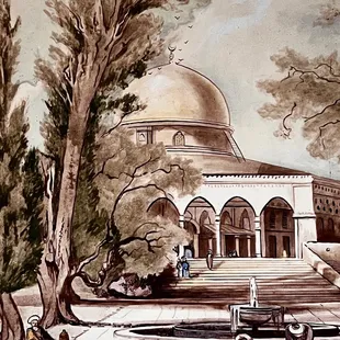 a drawing of a building with a dome
