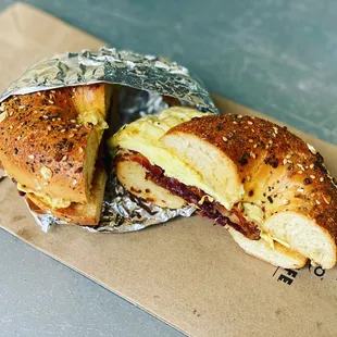 Bagel Breakfast Sandwich with Beef Bacon