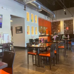 tables and chairs in a restaurant