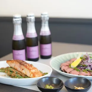 Grilled Salmon and Roast Beef Carpaccio