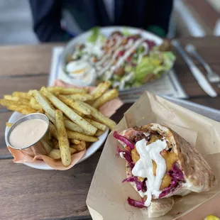 Chicken shawarma, fries