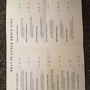 the menu for the restaurant