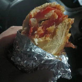 Pizza barn special -salami, cheese, sauce served hot