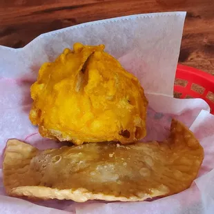 Potato ball and chicken empanadilla. They were both great!
