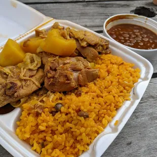 #7 stewed chicken with rice and beans