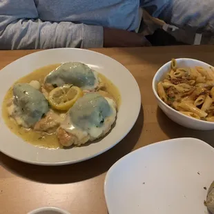 Chicken Renee with side of pasta