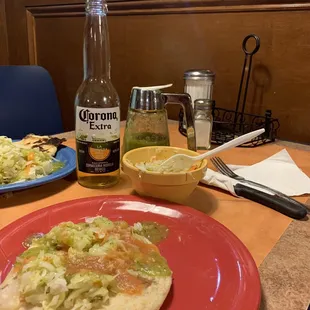 Bean pupusa with cabbage slaw and spicy salsa