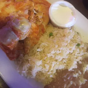 Great Chicken enchiladas- (The beans and rice were delicious!)