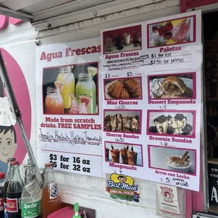 dessert menu and agua frescas