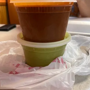 Salsa verde and salsa roja