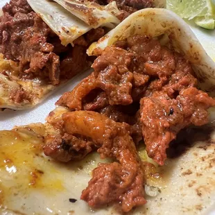 Flavor reminded me of chorizo, with sauce and cheese, "gringas" with flour tortillas