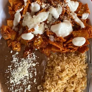 Chilaquiles Rojos soooooooo delicious! And crispy not soggy yummy!