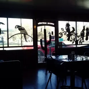 a table and chairs in a restaurant