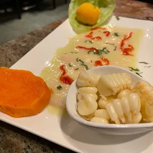 Tiradito - Sashimi Style sliced fish &amp; fresh lime juice ( you can tell by the peppers it is a bit spicy but that&apos;s our preference)