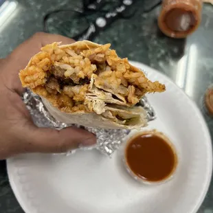 Al pastor burrito, red salsa