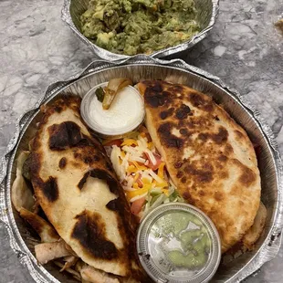 Burnt quesadillas.  Brown guacamole