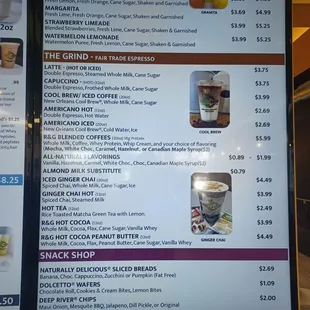 Fair trade coffee menu.