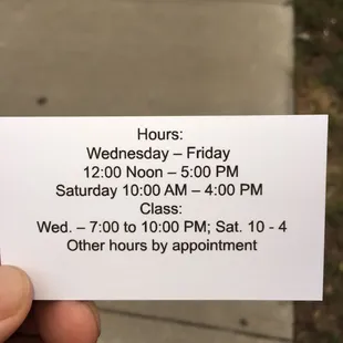 Hours and class schedule