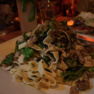 Handmade Tagliatelle with Broccoli Rabe and Crumbled Sausage