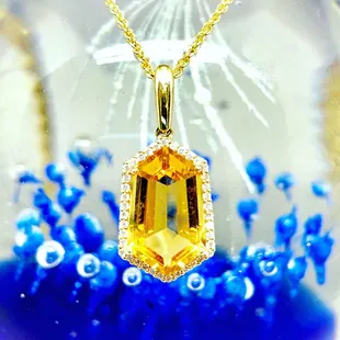 Citrine and Diamond Necklace, Yellow Gold
