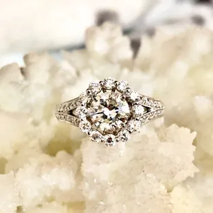 Halo Engagement Ring, Diamond Ring, Wedding Ring