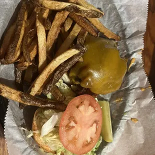 BBQ burger with homemade fries.