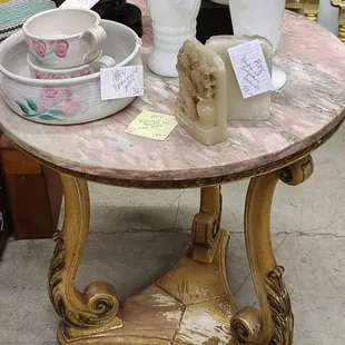 Beautiful vintage pink marble top table!