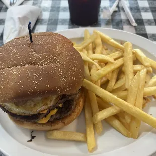 My double cheese burger and fries.