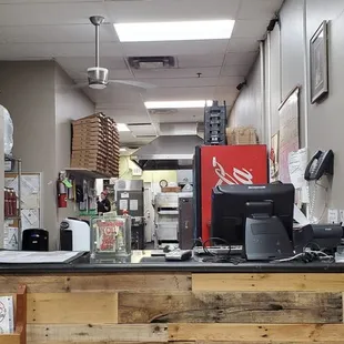 a small counter in a restaurant
