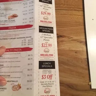 Coupons attached to menu