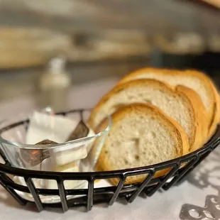 a basket of bread and butter