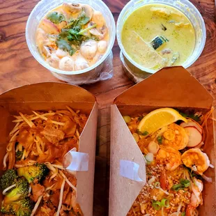 Pad Siew, Pad Thai Noodles, Green Curry,  Tom Kha Chicken Soup