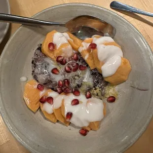 Forbidden Black Sticky Rice w Fuyu Persimmon! Best dessert ever.