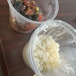 The Hawaiian Bowl, in their takeout packaging.