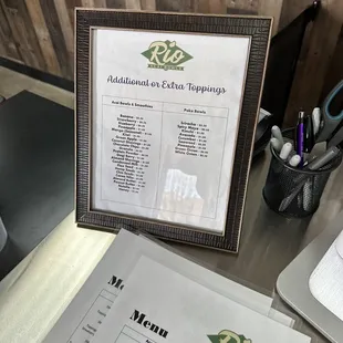 a menu on a table