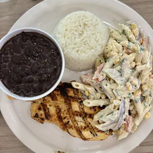 Grilled Chicken Breast, Rice &amp; Black Beans and Pasta Salad