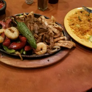 Sausage.. chicken.. steak.. shrimp fajitas but they called it something else i forgot..