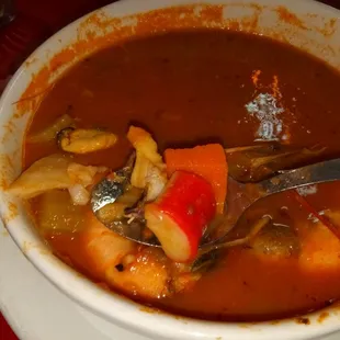 Imitation crab meat in the caldo...