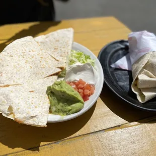 Chicken quesadilla &amp; Chicken burrito.