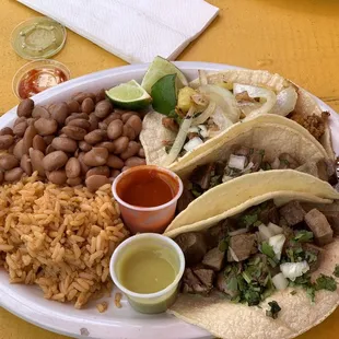 Taco plate: lengua and al pastor