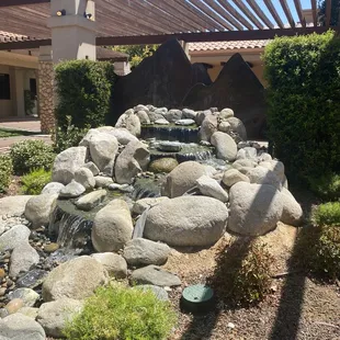 a water feature in the front yard
