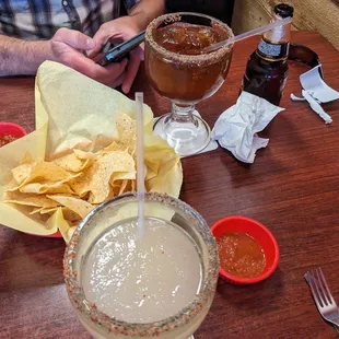 Chips, Salsa, Margarita and Michelada