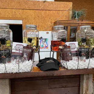 jars of liquor on a table