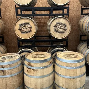 barrels stacked on a rack