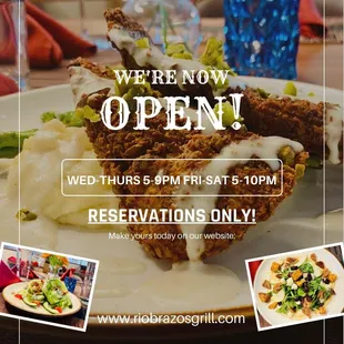 We are open for reservations. See our website to make yours today.