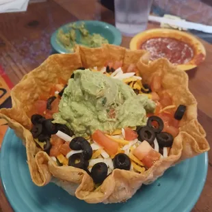 Taco salad with ground beef  Side of guac so good it went first