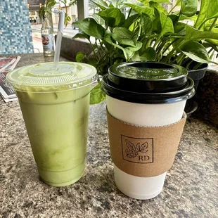 Matcha (left) and Horchata Latte (right)